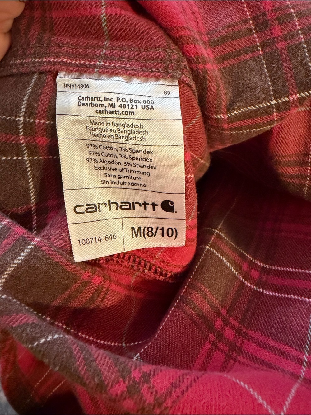 Carhartt Women’s Red Plaid Flannel Button Up Work Shirt - Picture 7 of 7